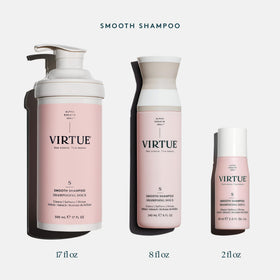 VIRTUE Smooth Shampoo next to conditioner showing duo benefit