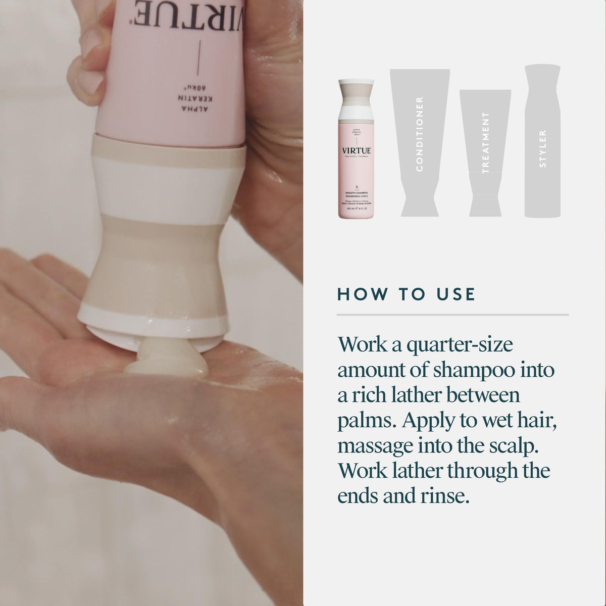 VIRTUE ingredients styled with lavender and mint highlighting scent