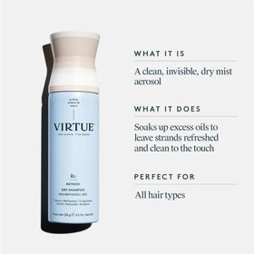 VIRTUE side label close-up listing gentle, sulfate-free ingredients and benefits