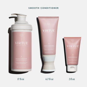 VIRTUE bottle alongside Smooth Shampoo illustrating duo use