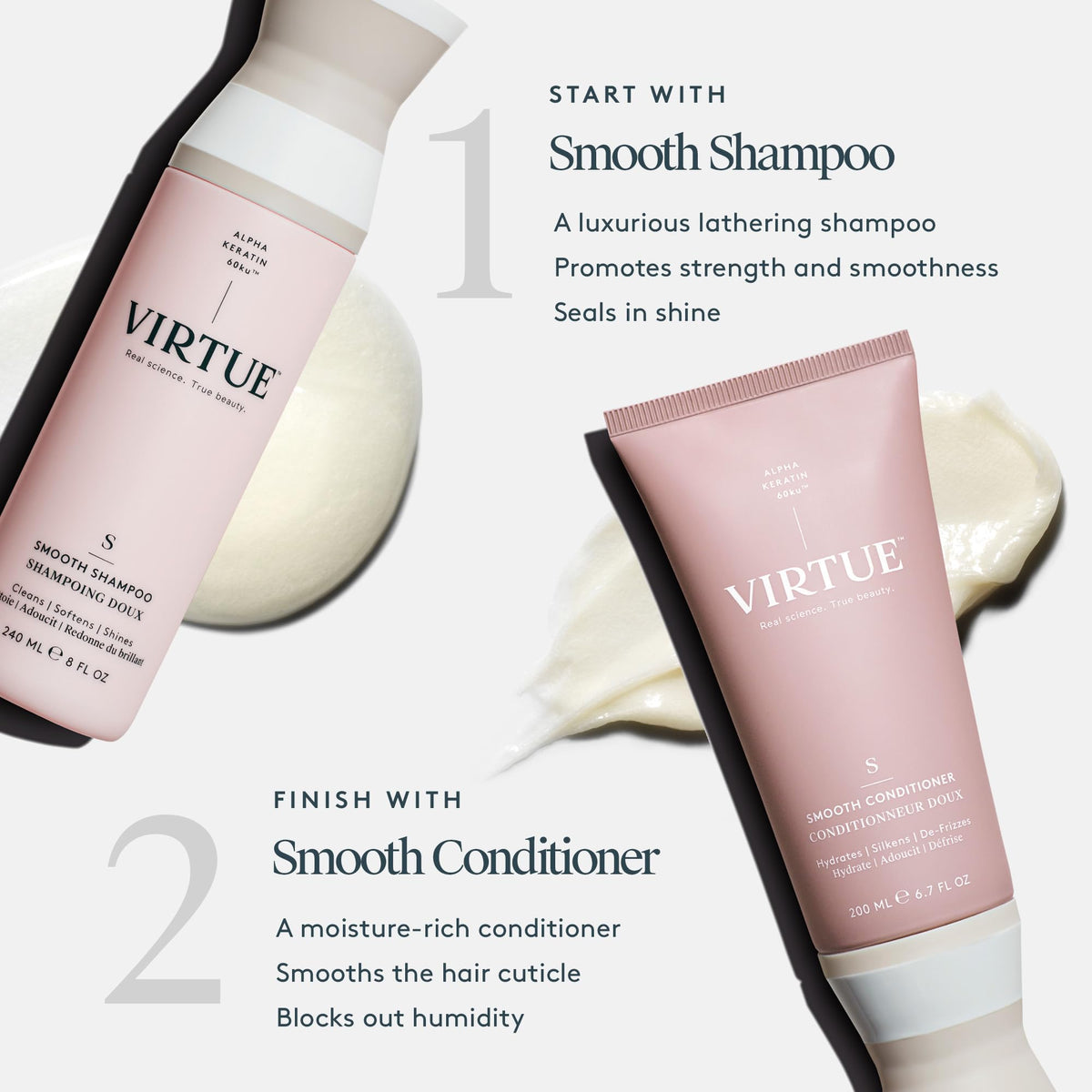 VIRTUE conditioner pouring to show slip for easier detangling