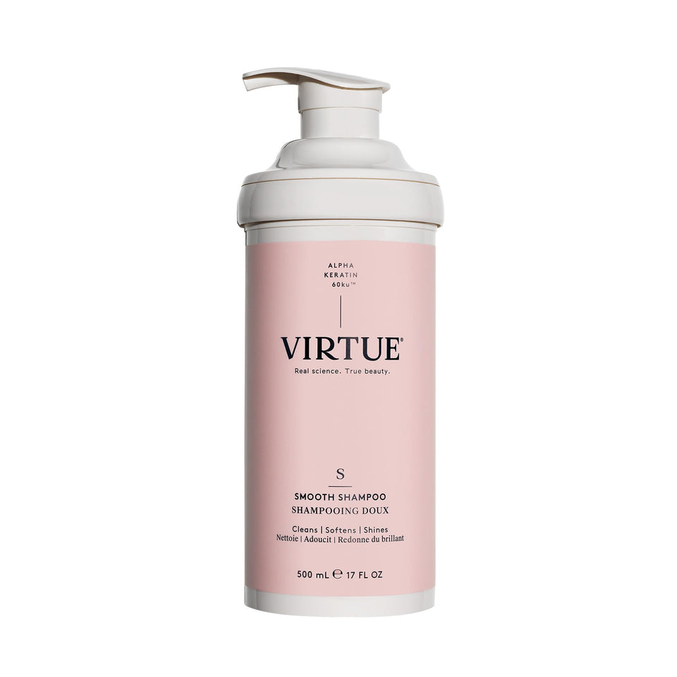 VIRTUE front bottle view showing smooth shampoo benefit