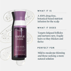 VIRTUE spray nozzle close-up demonstrating easy targeted scalp application benefit