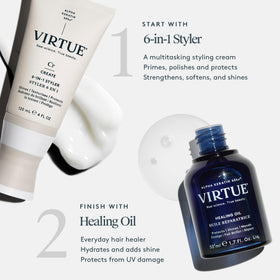 Virtue styler applied to damp hair showing smoother strands and easier detangling
