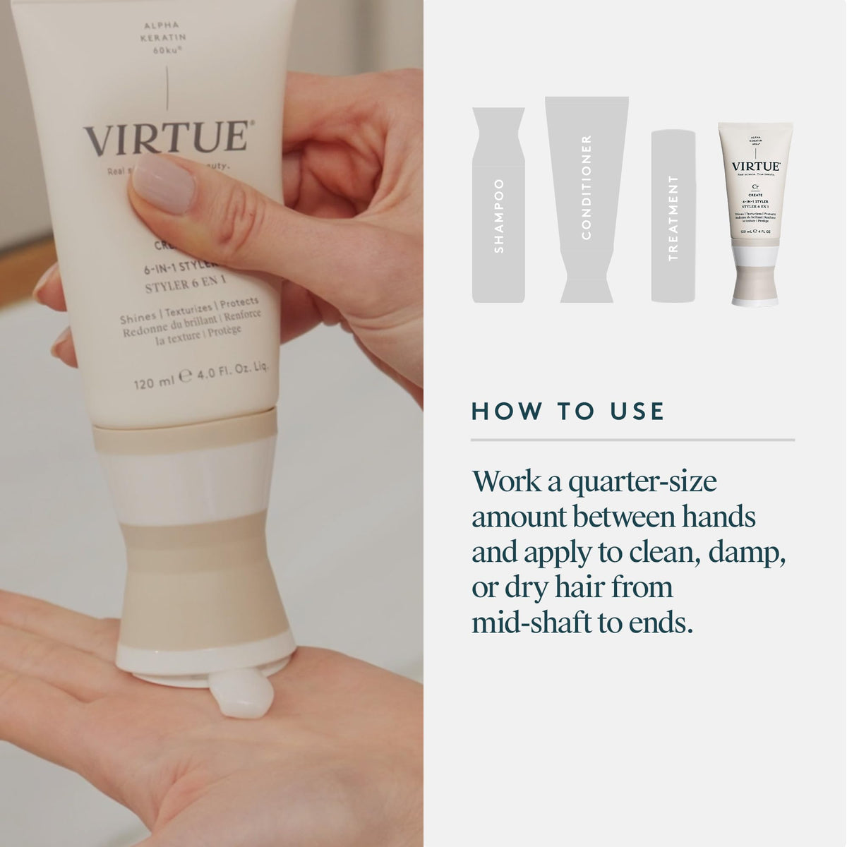 Virtue styler size comparison in hand illustrating travel-friendly scale and portability