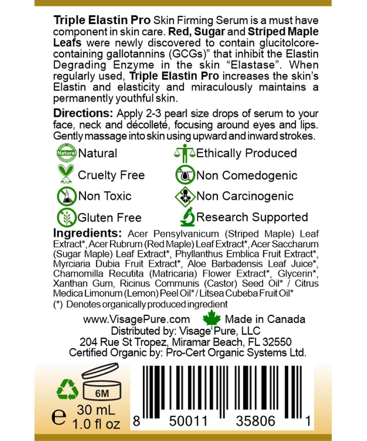Visage Pure maple leaves ingredient display highlighting plant-derived GCGs