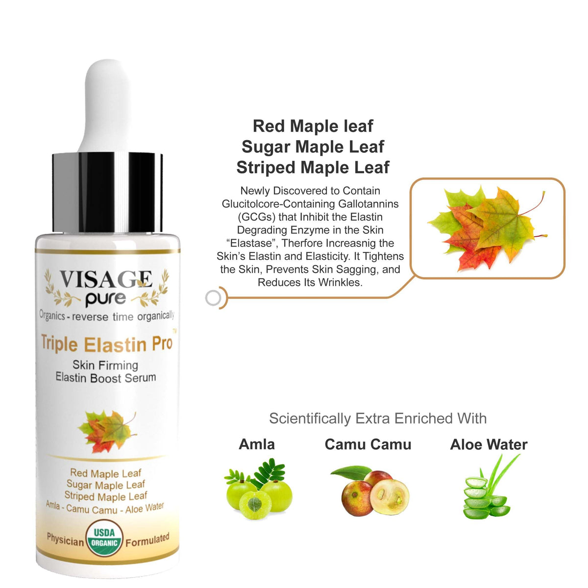 Visage Pure dropper close-up releasing clear serum for precise application