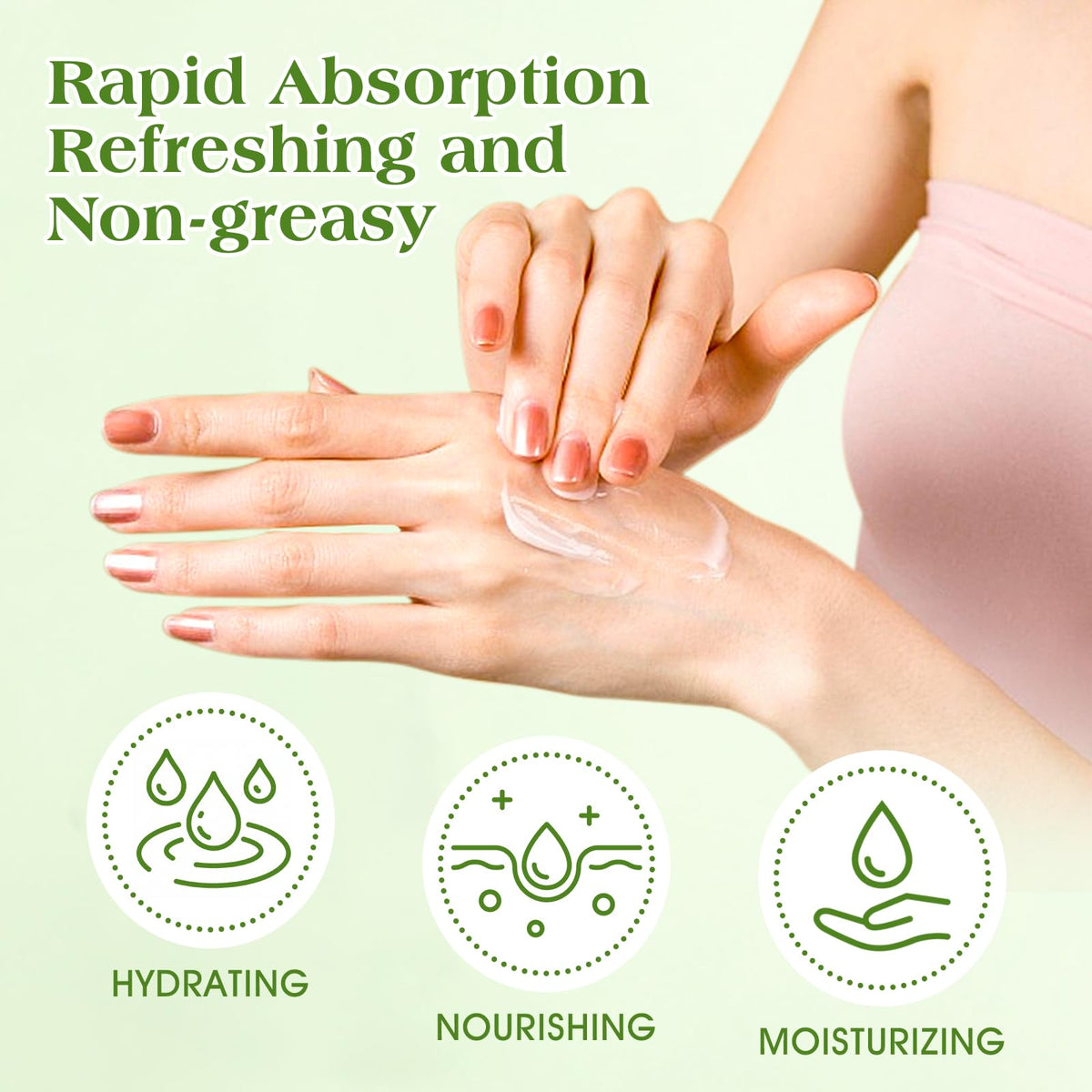 VISCOO applied on hands to show quick absorption and hydrated look