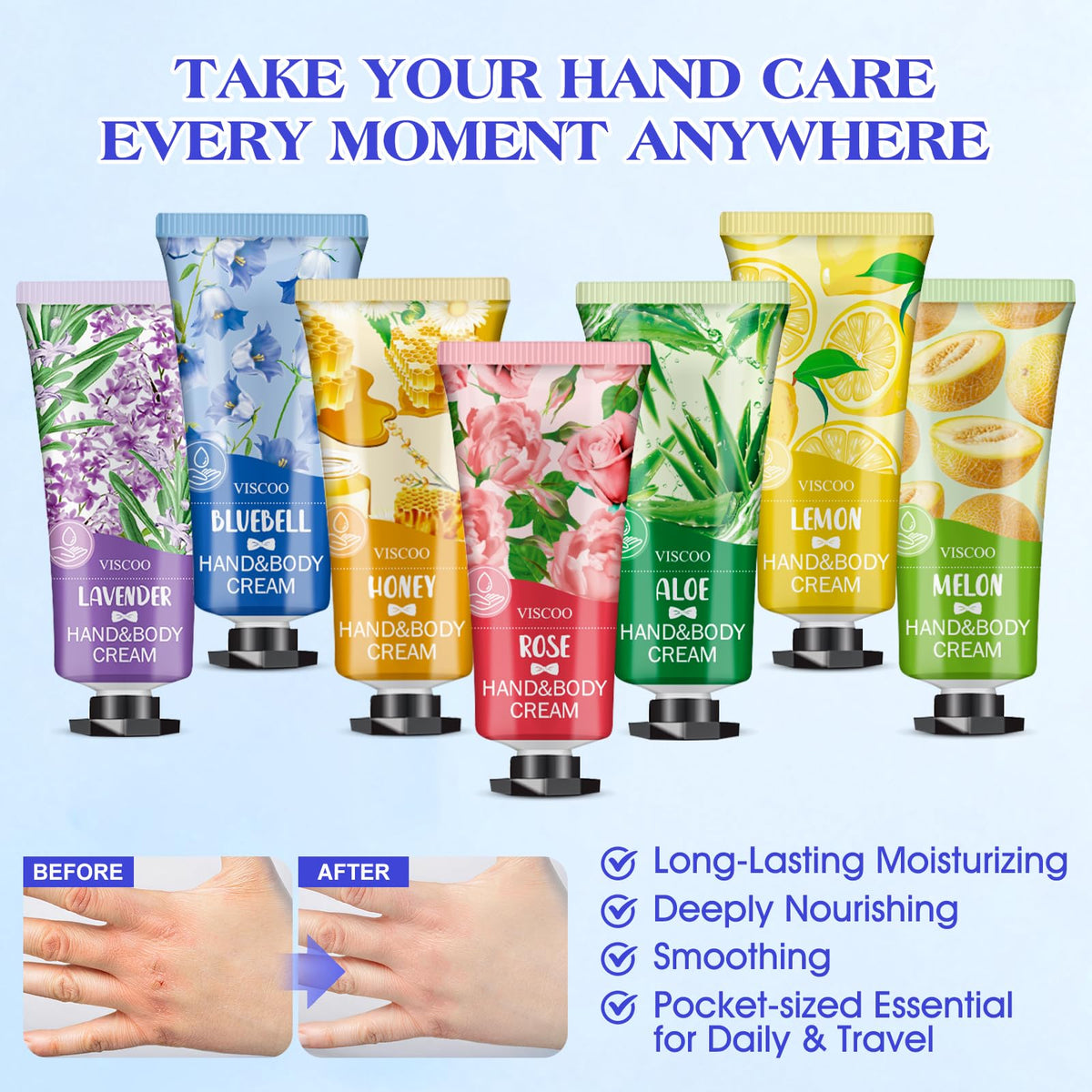 VISCOO array of tubes showing 14 scents and easy scent variety benefit