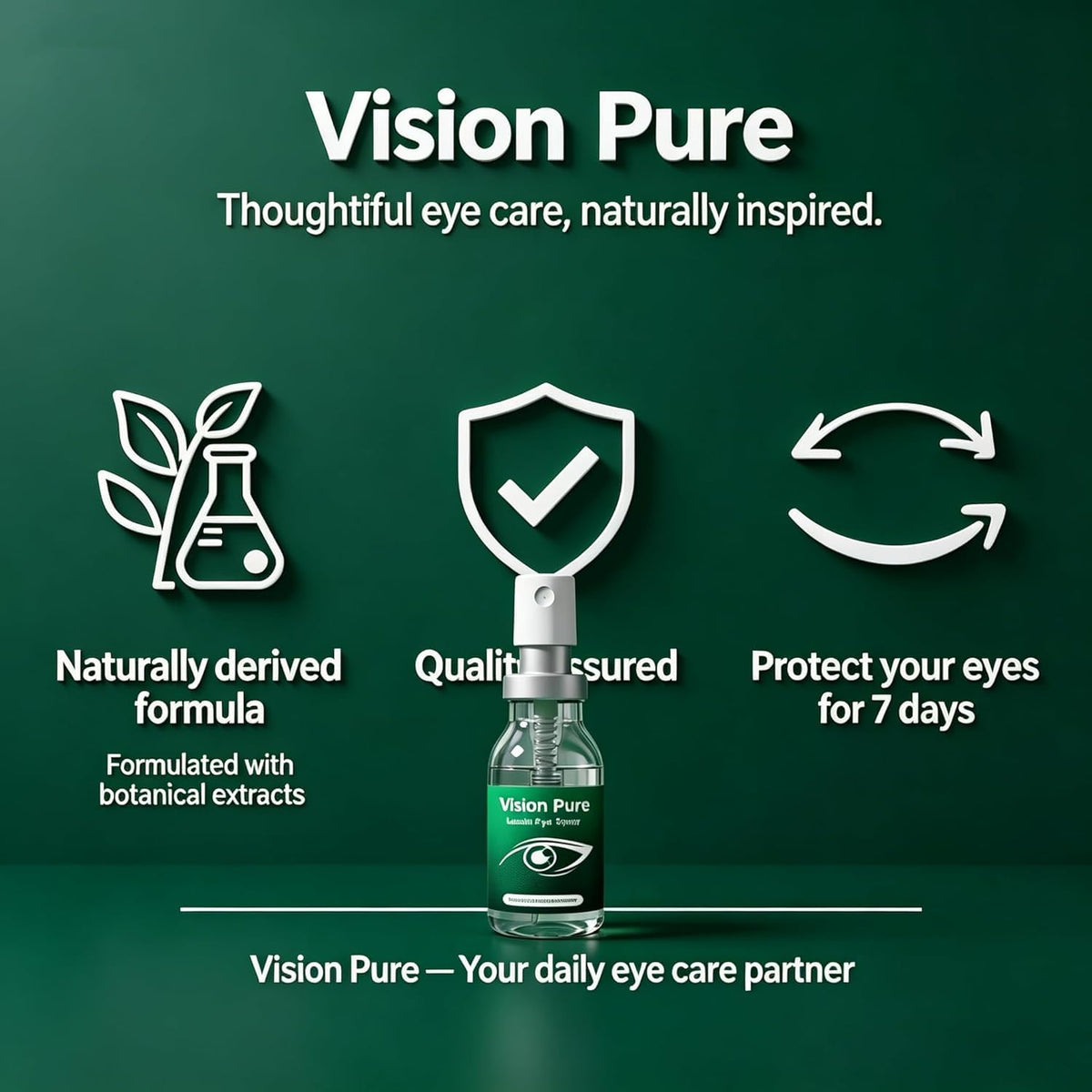Vision Pure mist in use over closed eyes for quick hydration and comfortable refreshment