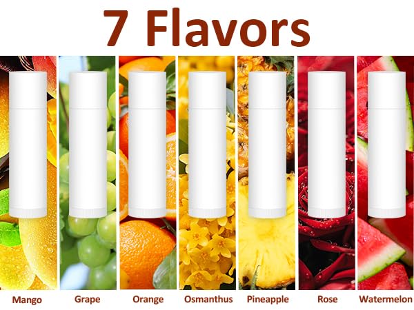 VISRIE overhead of seven flavor tubes arranged to show watermelon pineapple mango rose grape orange osmanthus