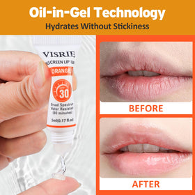VISRIE applying lip balm demonstrating sun protection and smoothness