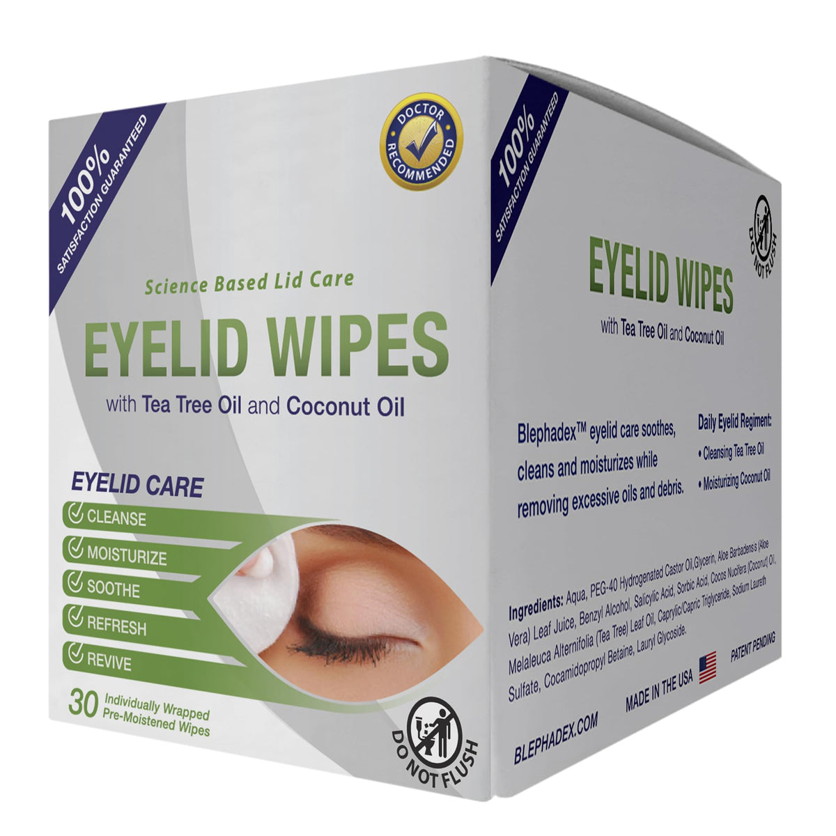 Visual Advantage lifestyle on bathroom vanity showing Lunovus wipes for daily eyelid care