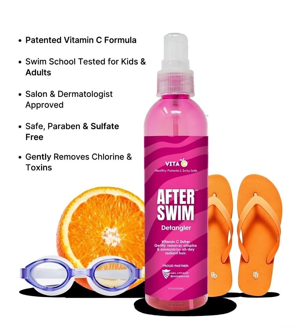 Vita C after swim texture sprayed on wet hair highlighting detangling and softened strands