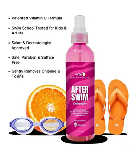 Vita C after swim texture sprayed on wet hair highlighting detangling and softened strands