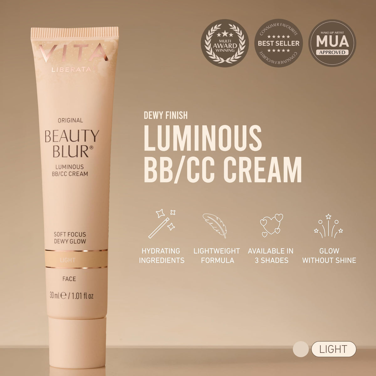 VITA LIBERATA product applied on hand illustrating blendability and light coverage