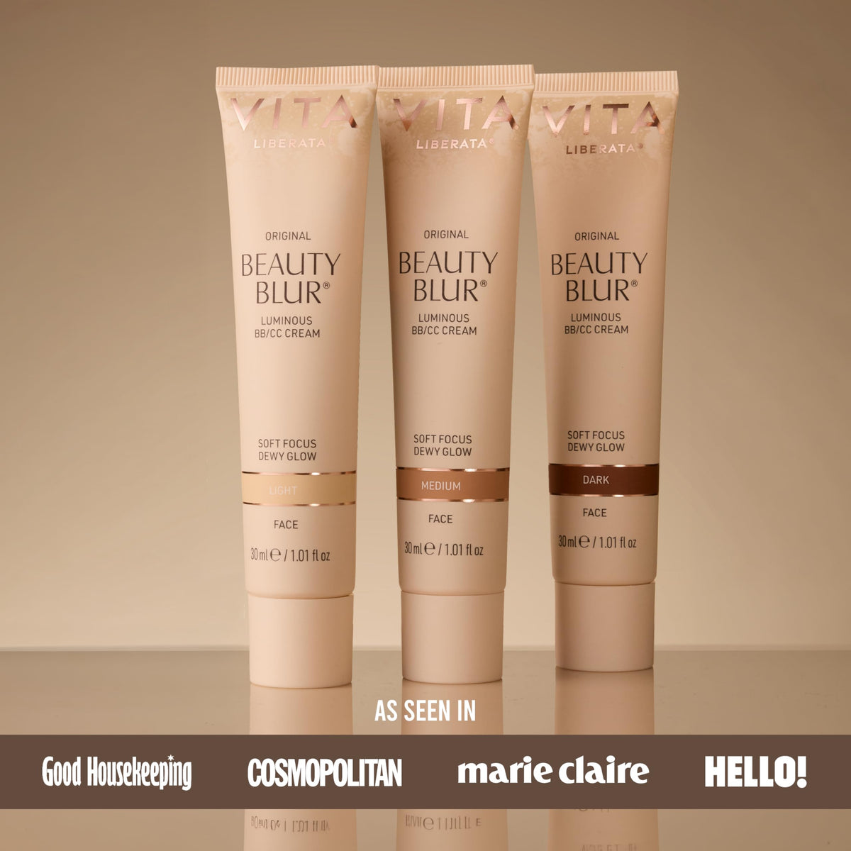 VITA LIBERATA split-face before and after showing blurring effect and improved tone