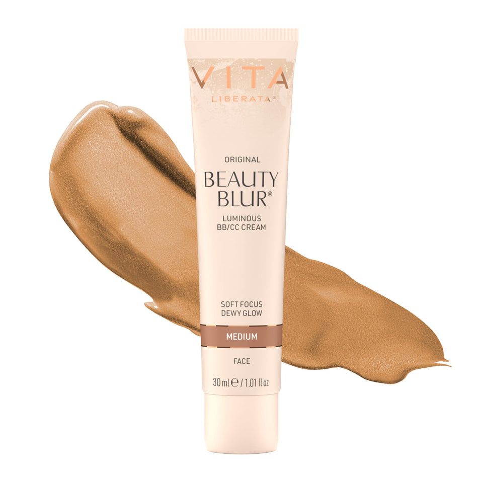VITA LIBERATA front packaging showing Medium shade and compact bottle benefits even skin