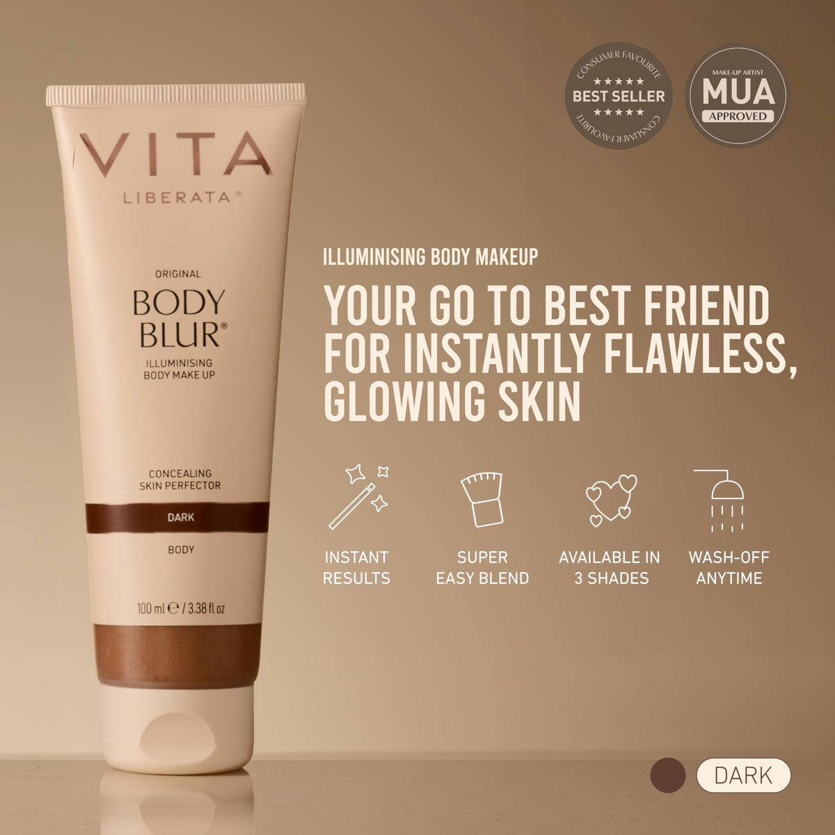 VITA LIBERATA mitt application in hand, shows easy streak-free application benefit