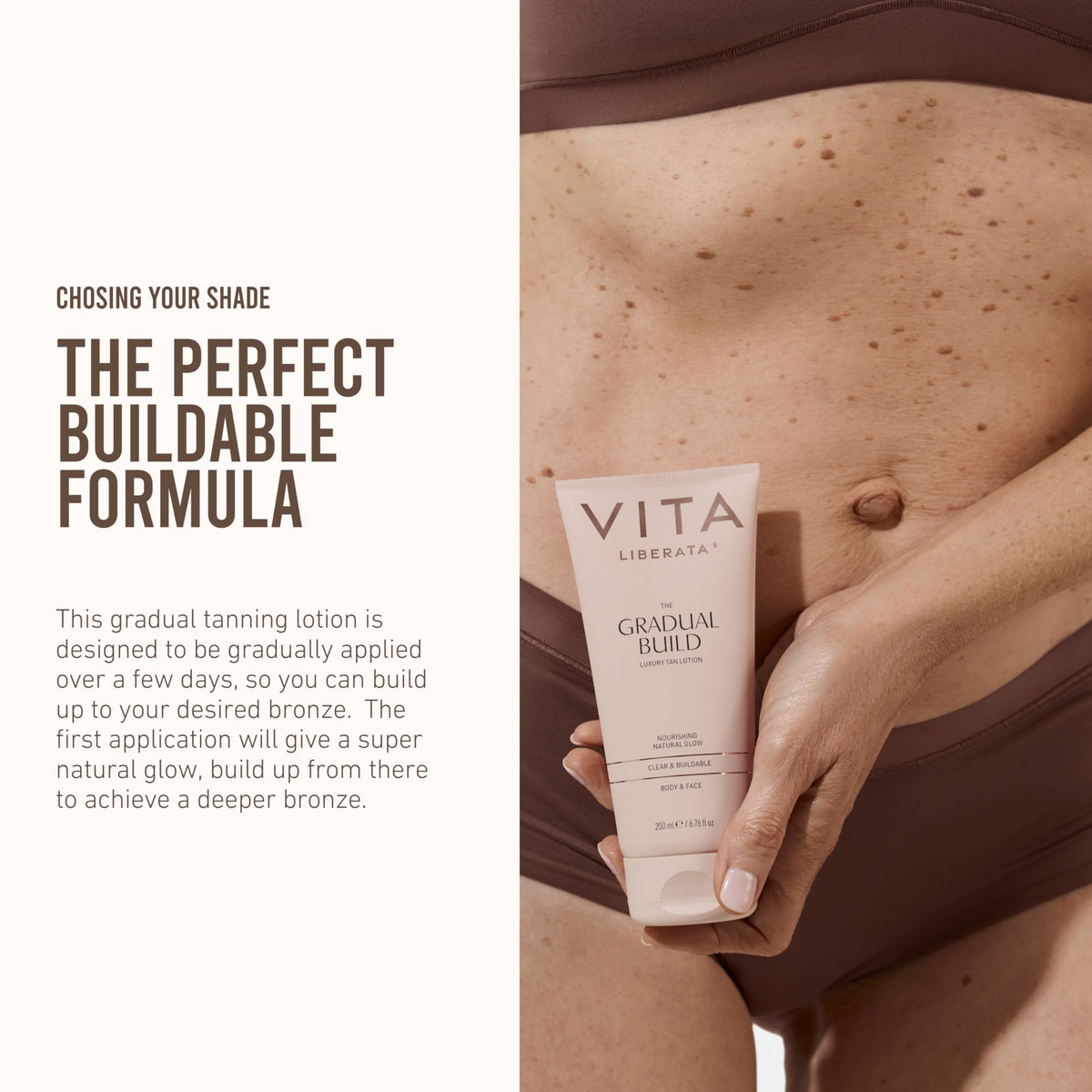 VITA LIBERATA before and after on forearm showing gradual natural-looking tan result