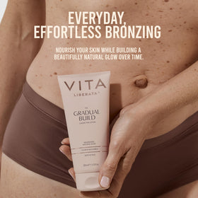 VITA LIBERATA lotion texture close-up illustrating lightweight hydration and spreadability