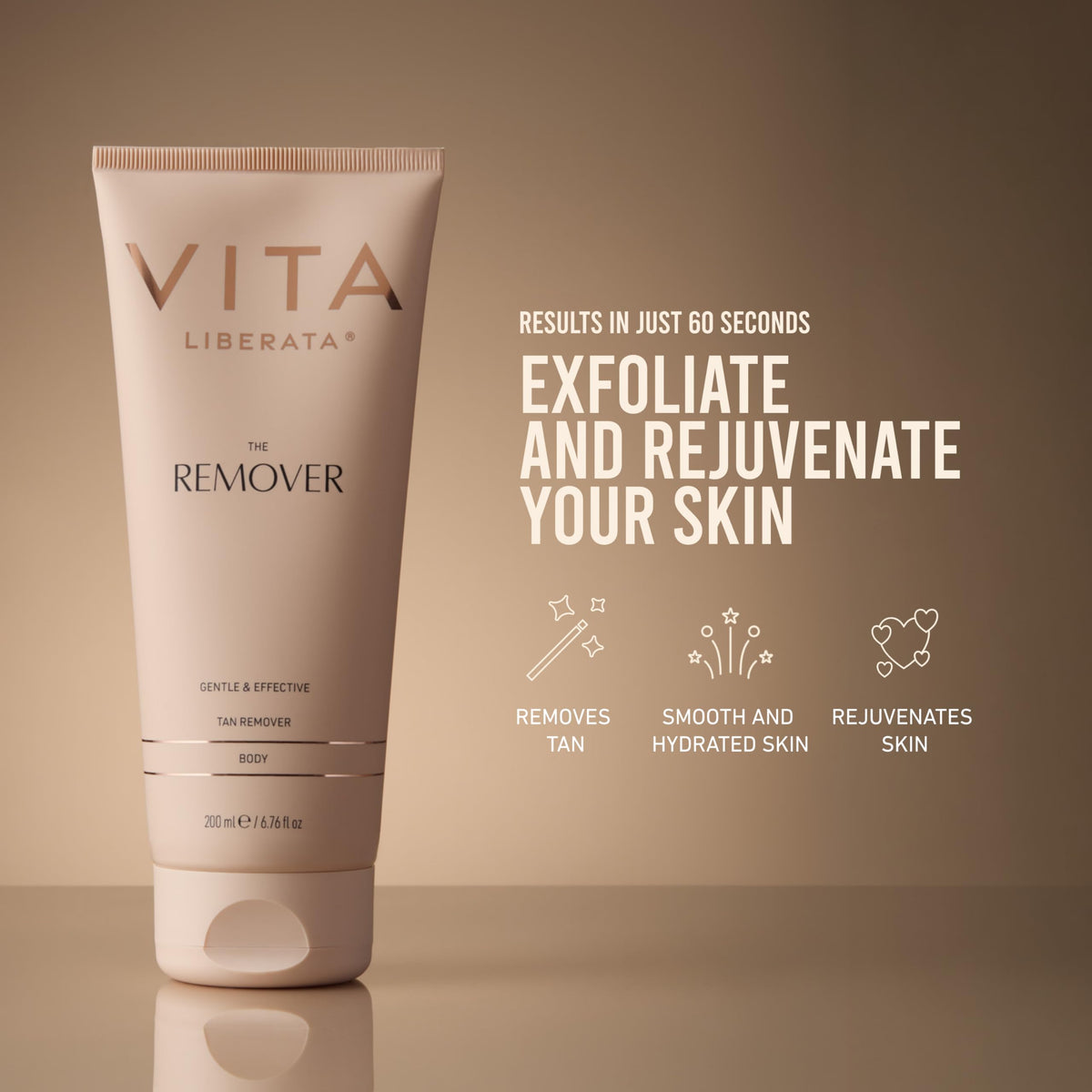 VITA LIBERATA pump bottle and label highlighting quick-use instructions