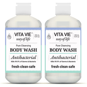 VITA VIE front packaging showing lemon body wash and clear labeling benefit