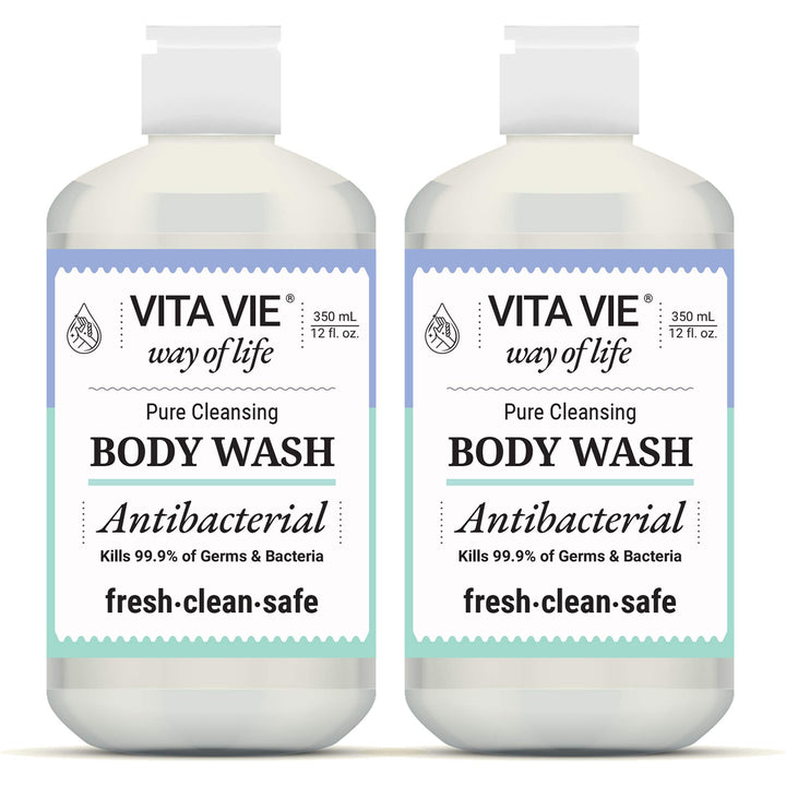 VITA VIE front packaging showing lemon body wash and clear labeling benefit