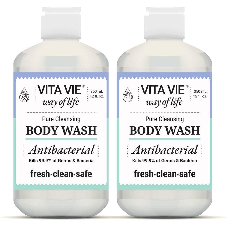 VITA VIE front packaging showing lemon body wash and clear labeling benefit