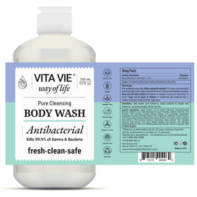 VITA VIE pump dispensing creamy lather, demonstrating easy-use and gentle feel