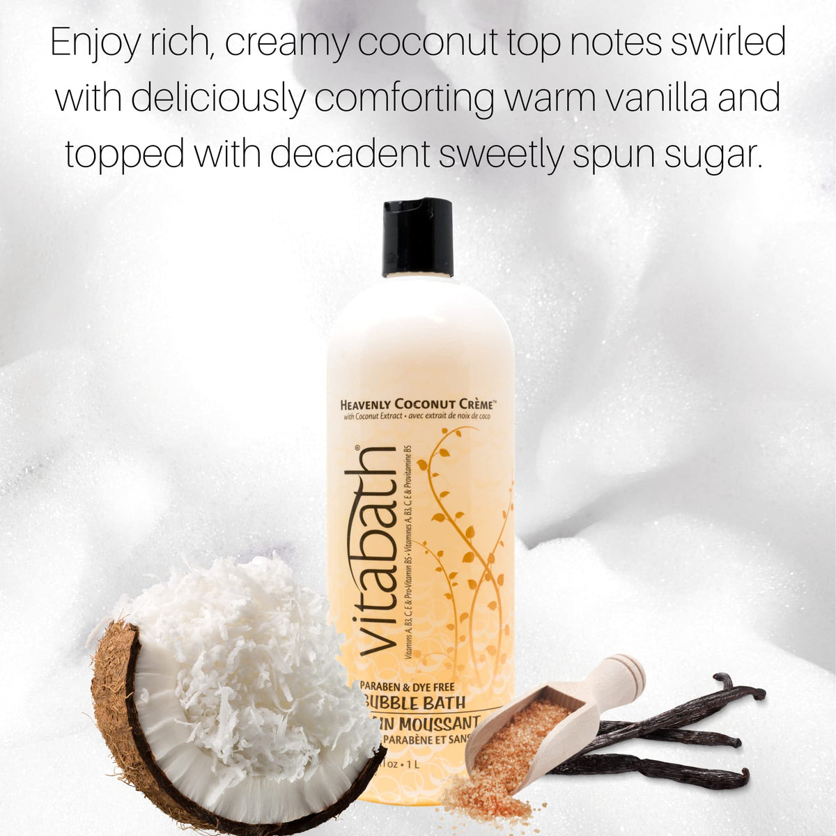 Vitabath ingredient display with vitamins and antioxidant superfruits