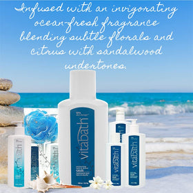 Close-up of Vitabath label highlighting clean, free-from formulation