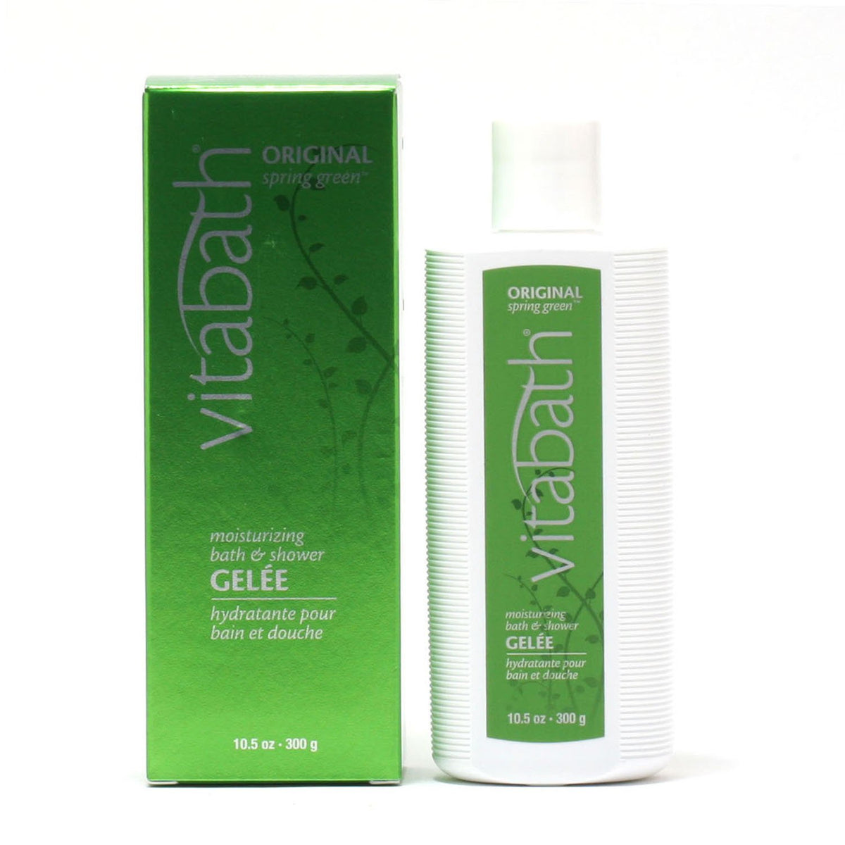 Vitabath spring green bottle front view shows moisturizing gel benefits