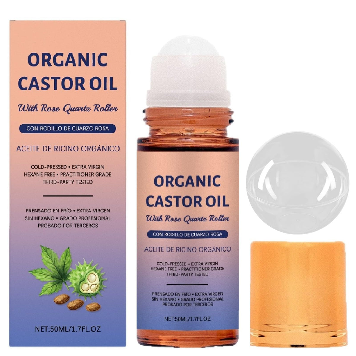 Vitacamy front packaging showing the castor oil roll-on and benefits