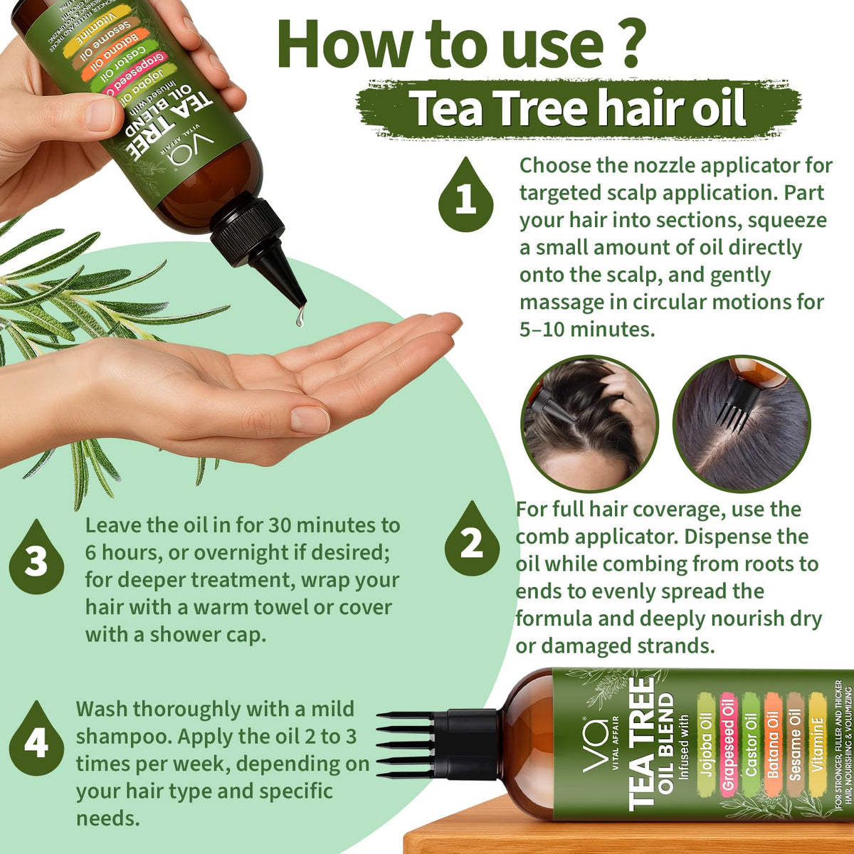 VITAL AFFAIR applying oil to scalp with fingers, soothing itchy or flaky areas