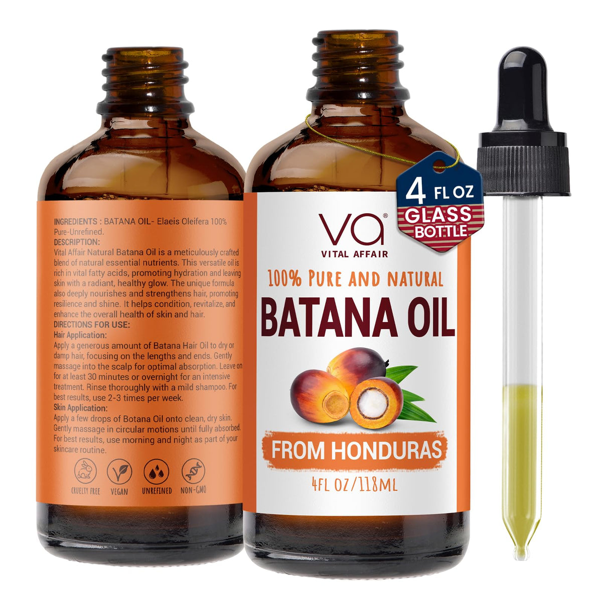 VITAL AFFAIR front bottle view showing label and glass packaging benefit purity