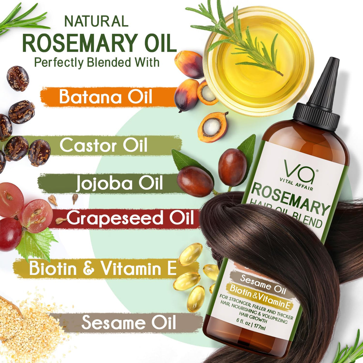 VITAL AFFAIR before and after hair results, shows fuller-looking, strengthened strands