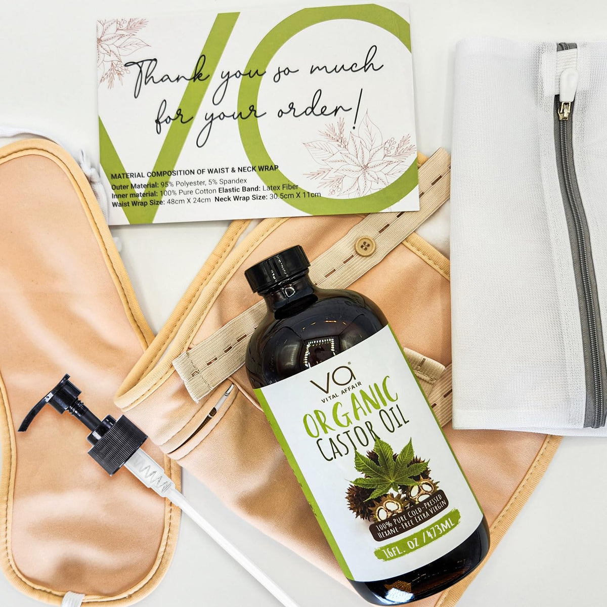 VITAL AFFAIR mesh bag with wash essentials showing easy-care storage benefit