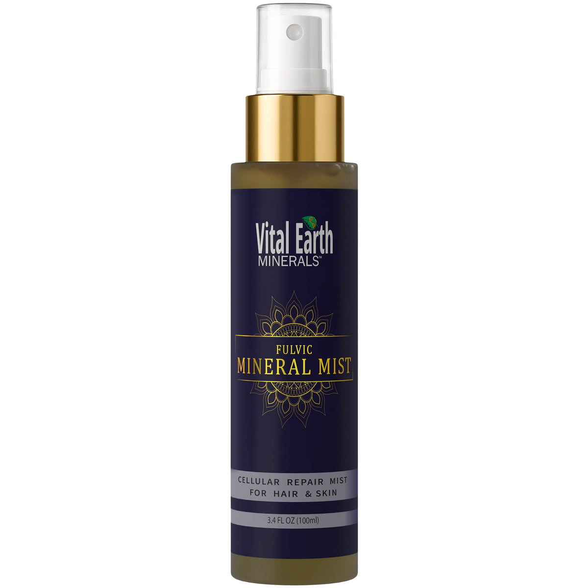 Vital Earth Minerals front packaging shows travel-friendly bottle and branding benefit hydration