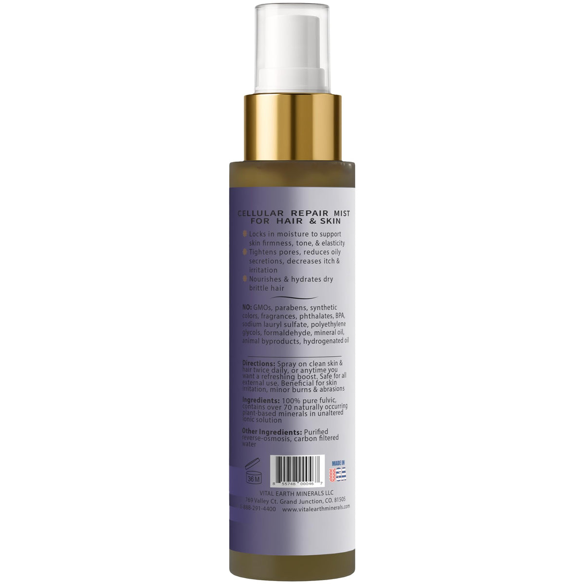 Vital Earth Minerals nozzle close-up highlighting fine mist texture for even application