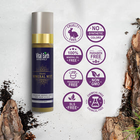 Vital Earth Minerals mist applied to hair roots to refresh scalp and improve manageability