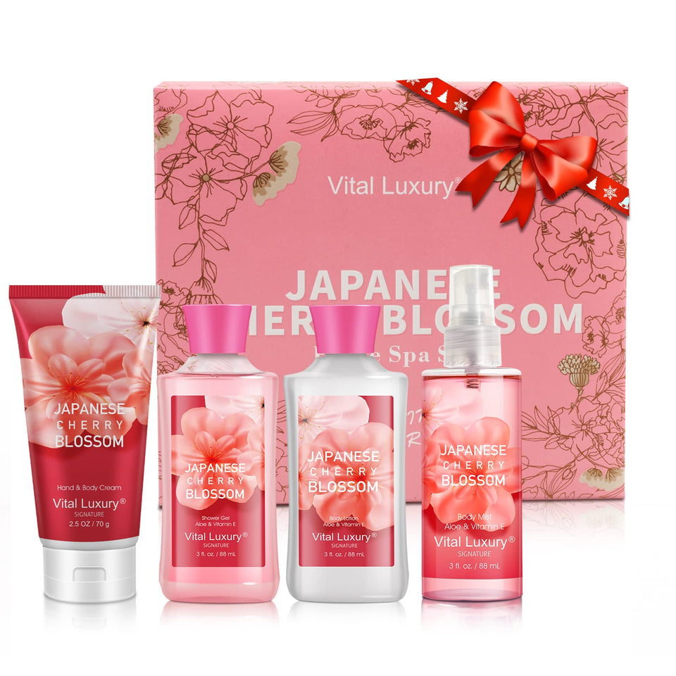 Vital Luxury front packaging showing four-piece travel bath set and gift-ready look