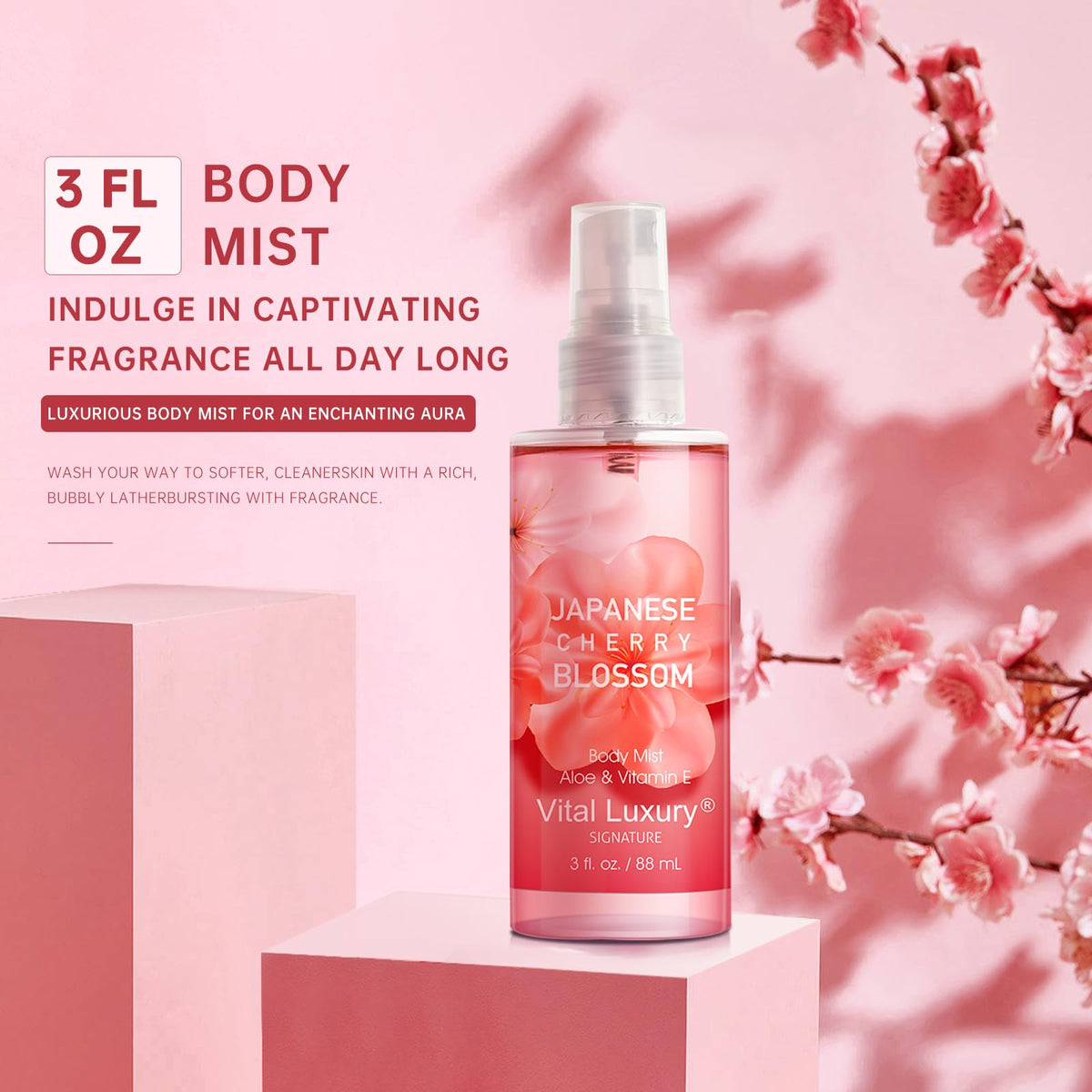 Vital Luxury fragrance mist spraying to illustrate light scent layering benefit