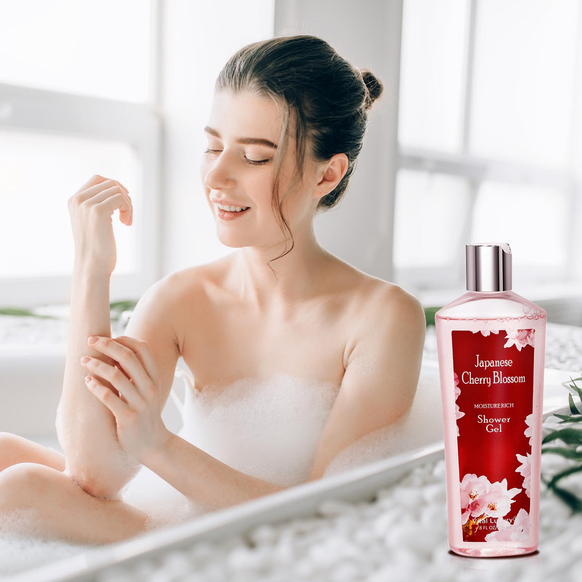 Vital Luxury label close-up with Sakura motif highlighting premium branding and scent cue