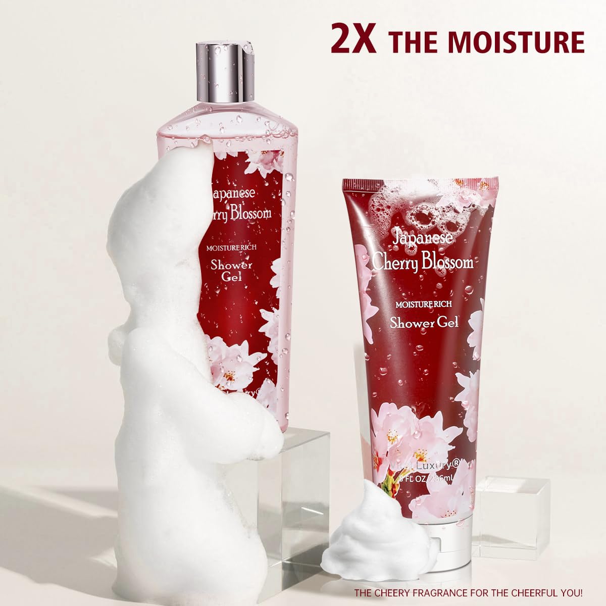 Vital Luxury shower gel pouring into palm illustrating gentle lathering cleanse