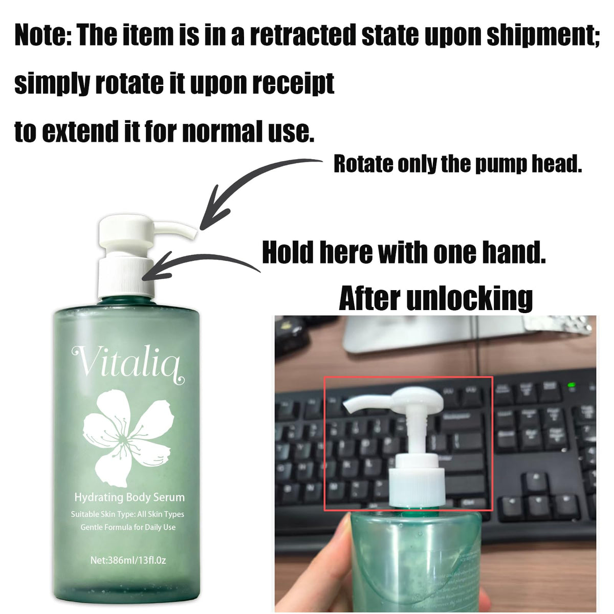 Vitaliq bottle on bathroom shelf in bright setting suggesting daily use and refreshed skin routine