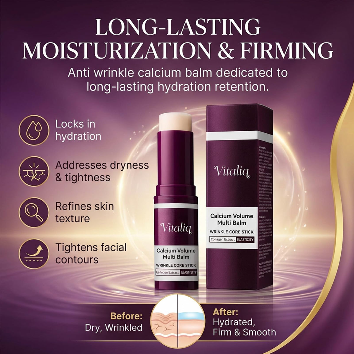 Vitaliq balm used on lips and eye corners for softening benefits