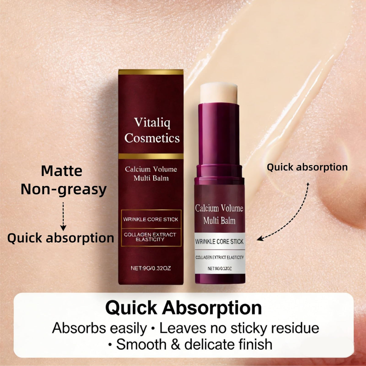 Vitaliq Cosmetics stick in hand to show 0.3 oz travel scale