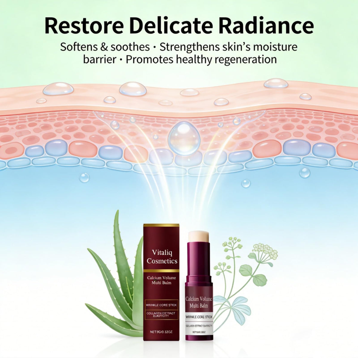 Vitaliq Cosmetics applying balm to eye area for quick hydration