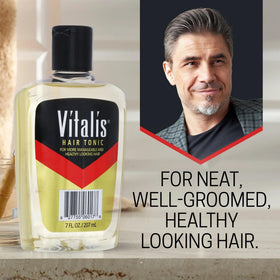 Vitalis close-up of bottle label highlighting product information and ease